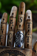 Jellyfish Saddle Ring - Lapis Lazuli and Rainbow Moonstone - Will fit like a Size 7.5