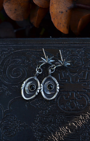 Crescent Moon Cosmos Earrings - Post Style - Choose from Black Onyx, Carnelian or Citrine