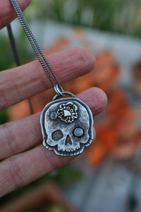 Skull Charm -  Crab - 2 Rainbow Moonstone - 24" Chain Included