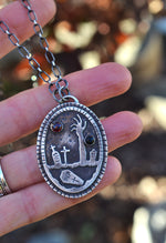 Night of the Dead Graveyard Pendant - Garnet and Black Onyx - 18" Chain Included