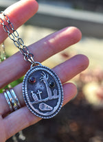 Night of the Dead Graveyard Pendant - Garnet and Black Onyx - 18" Chain Included