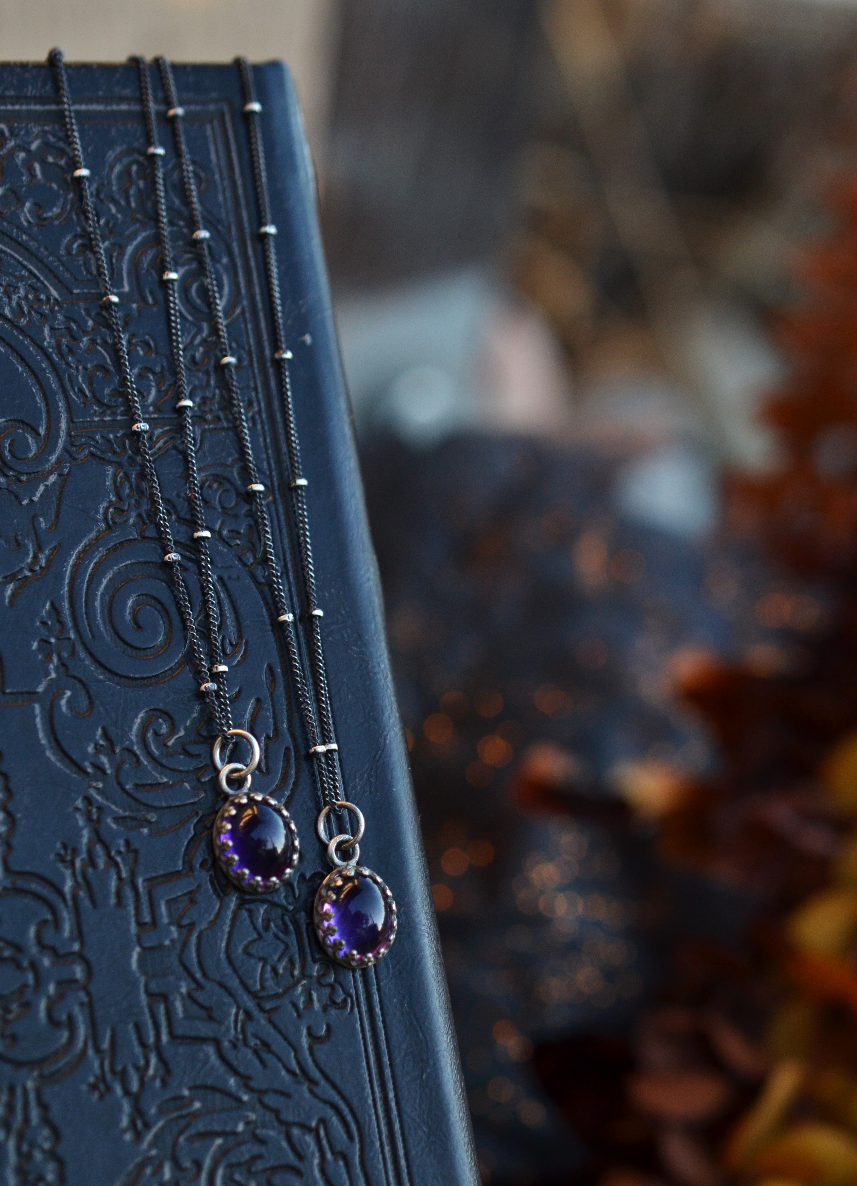 Halloween Inspired Gemstone Charm Necklace - 22" Chain Included - Amethyst