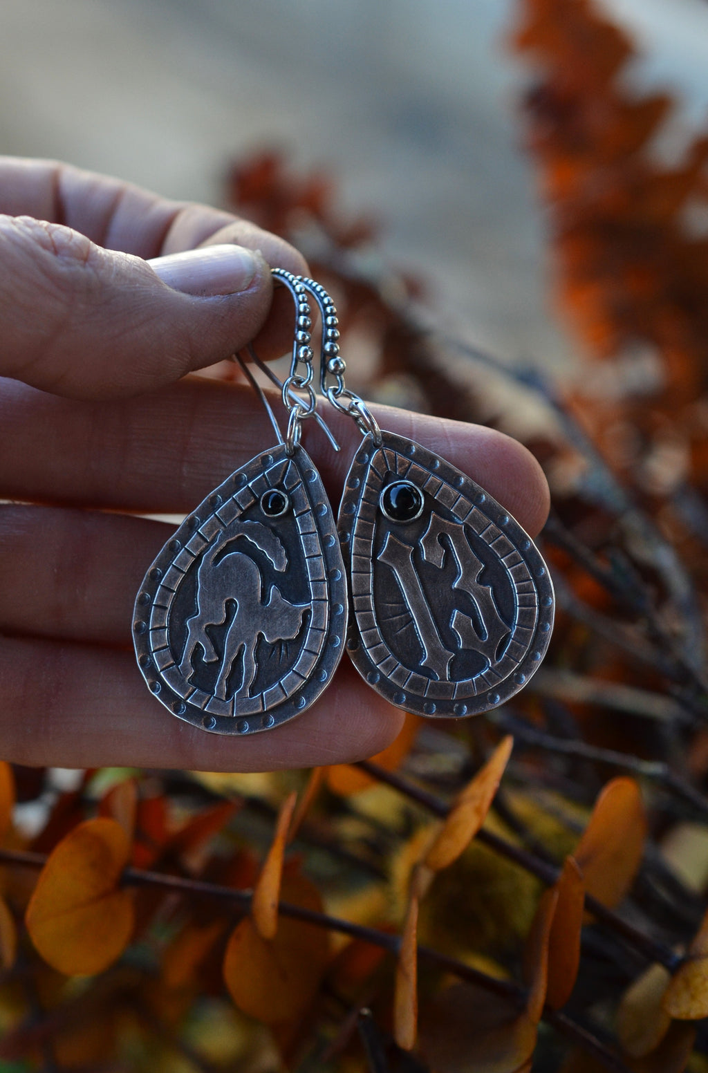 Lucky 13 and Scaredy Cat Earrings - Sterling Silver - Black Onyx