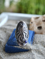 Octopus Saddle Ring - Lapis Lazuli and Black Onyx - Will fit like a Size 10