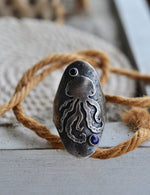 Octopus Saddle Ring - Lapis Lazuli and Black Onyx - Will fit like a Size 10