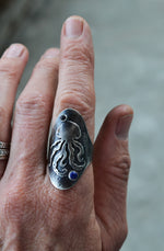 Octopus Saddle Ring - Lapis Lazuli and Black Onyx - Will fit like a Size 10
