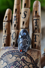 Honu Sea Turtle Kelp Saddle Ring - Rainbow Moonstone and Carnelian - Will fit like a Size 10.25