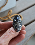 Honu Sea Turtle Kelp Saddle Ring - Rainbow Moonstone and Carnelian - Will fit like a Size 10.25
