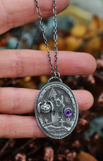Haunted House Necklace - Bat-o-Lantern - Amethyst - 20" Chain