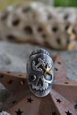 Skull/Anchor/Starfish Saddle Ring -  Black Onyx - Will Fit like a Size 7.25