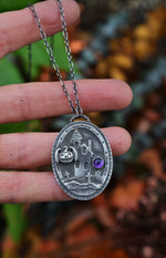 Haunted House Necklace - Bat-o-Lantern - Amethyst - 20" Chain
