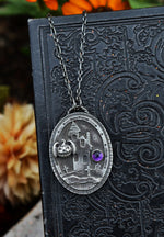 Haunted House Necklace - Bat-o-Lantern - Amethyst - 20" Chain