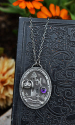 Haunted House Necklace - Bat-o-Lantern - Amethyst - 20" Chain