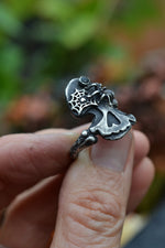 Halloween Skull and Bones Ring - Spider and Web - Black Onyx - Size 9.5