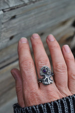 Halloween Skull and Bones Ring - Web and Amethyst - Size 8
