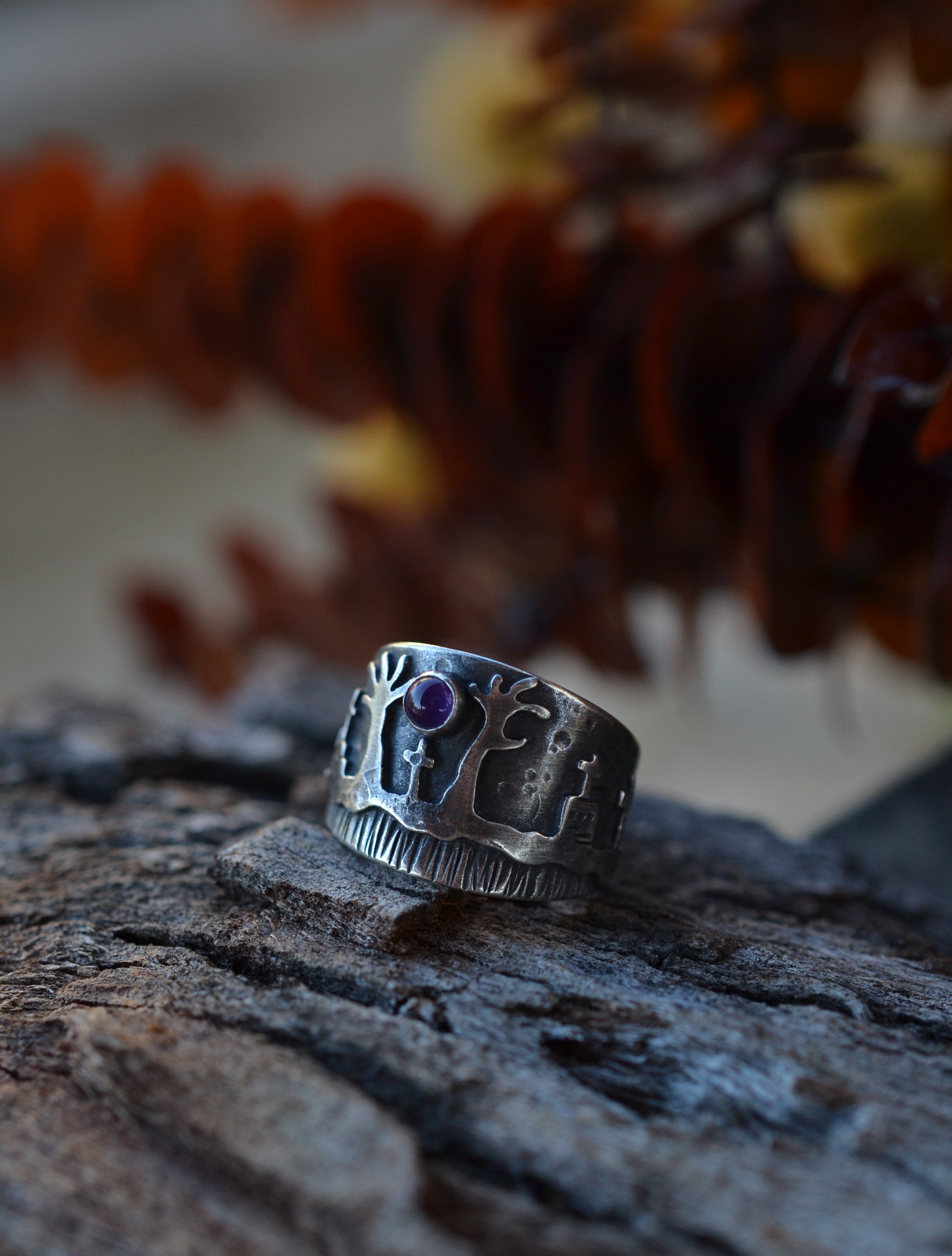 Cigar Band Zombie Graveyard Ring - Size 7.5 - Amethyst