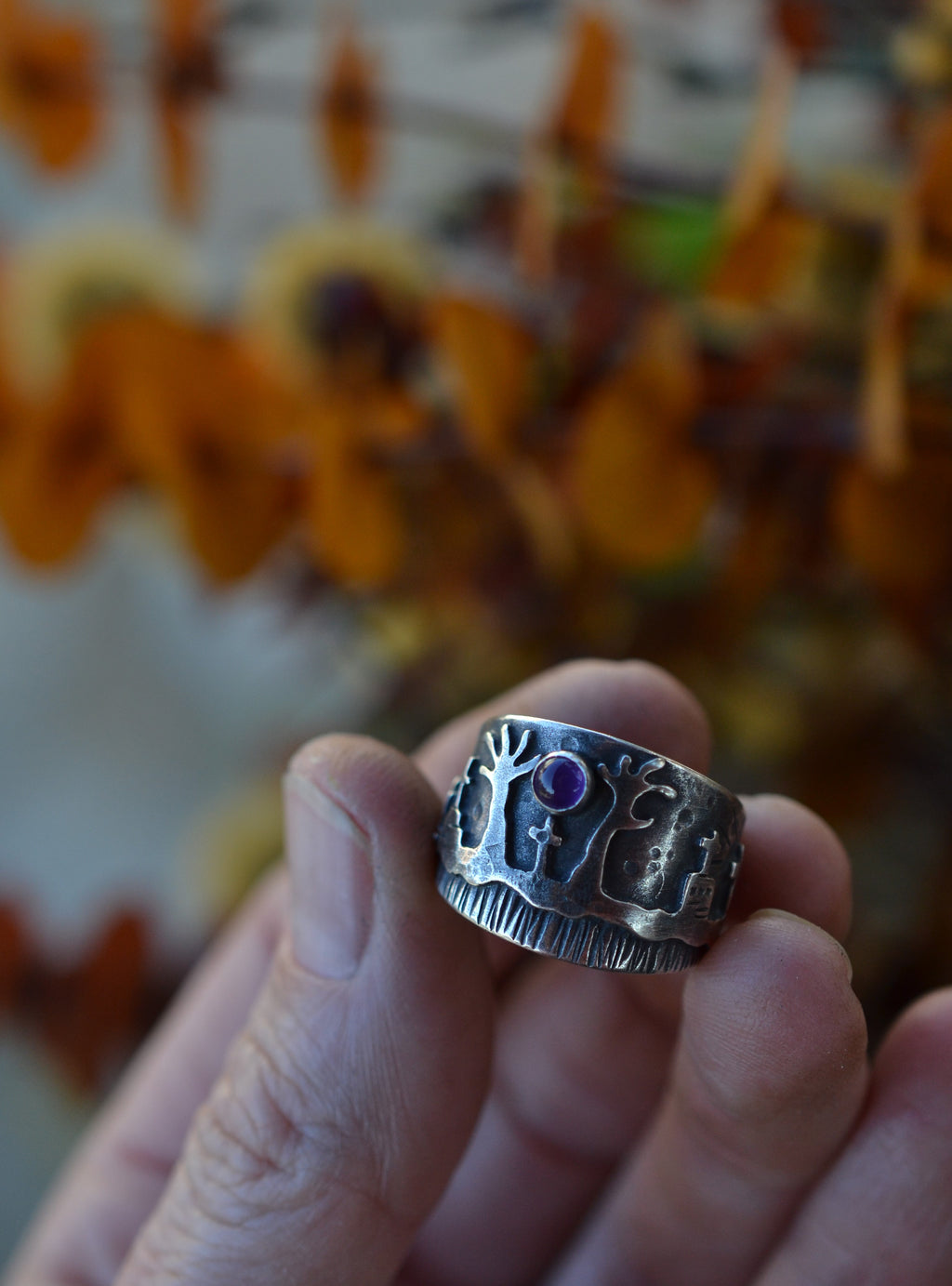 Cigar Band Zombie Graveyard Ring - Size 7.5 - Amethyst