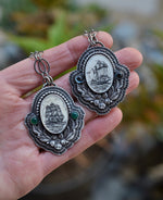 Pre-Order - Floral Banner Pendant - Choose Your Scrimshaw Tall Ship - Multi-Layered Sterling Silver