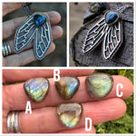 Pre-Order Large Mixed Metal Cicada Pendant - Choose Your Stone - Labradorite