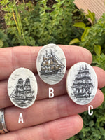 Pre-Order - Floral Banner Pendant - Choose Your Scrimshaw Tall Ship - Multi-Layered Sterling Silver