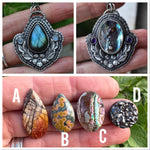 Pre-Order - Floral Banner Pendant - Choose Your Focal Stone - Multi-Layered Sterling Silver
