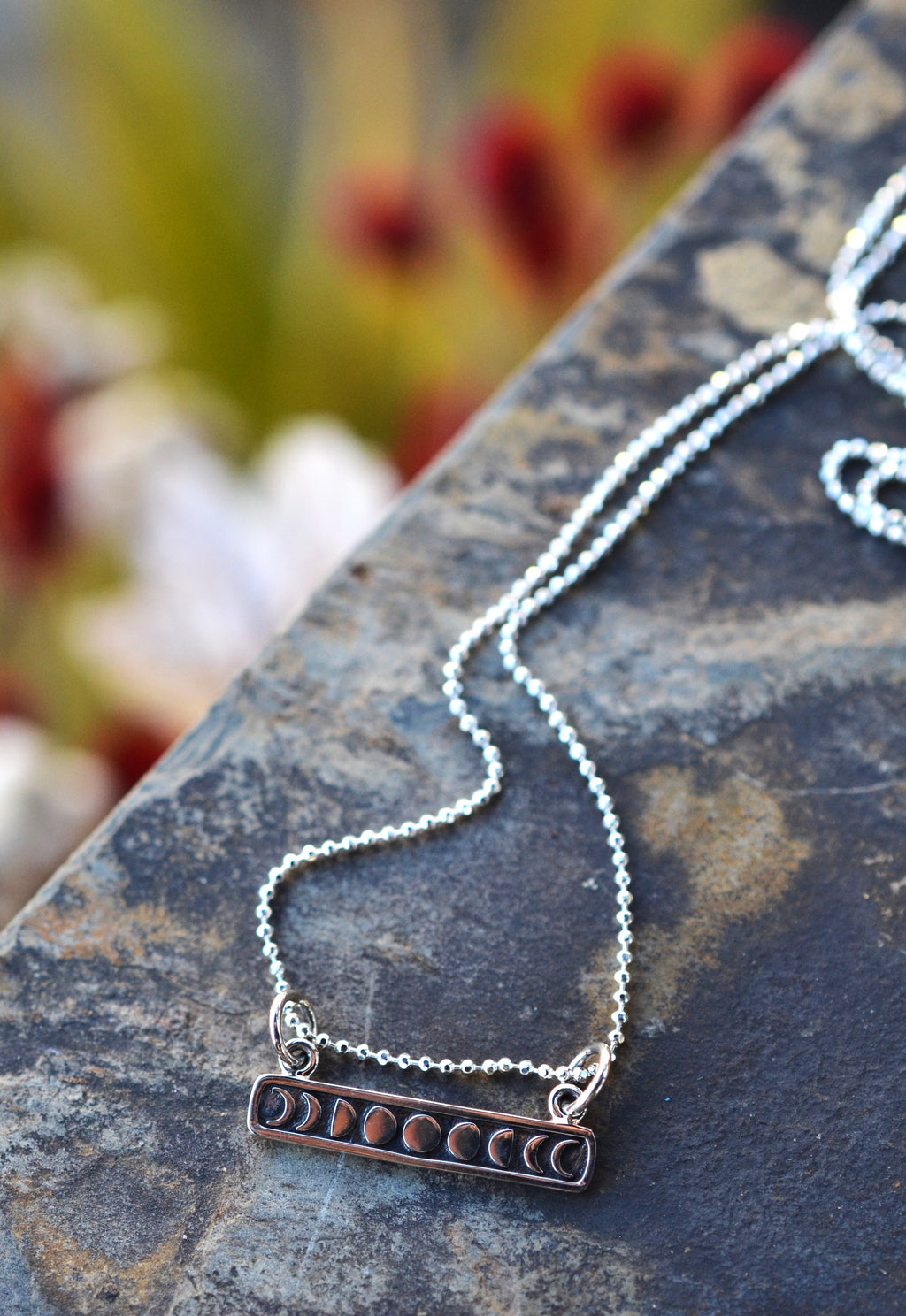 BLOWOUT Sale! Moon Phase Necklace - Horizontal - Sterling Silver - 18" Delicate Beaded Chain Included