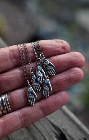 Keeper of the Light- Small Rainbow Moonstone Hand Charm  - 16" or 18" Chain Included