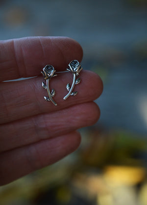 Climbing Rose Studs - Sterling Silver