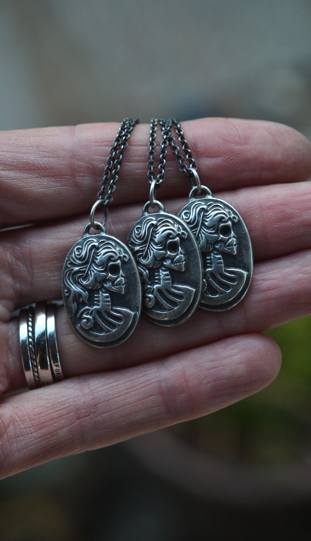 Skull Cameo - Sterling Silver -  18" Cable Chain Included