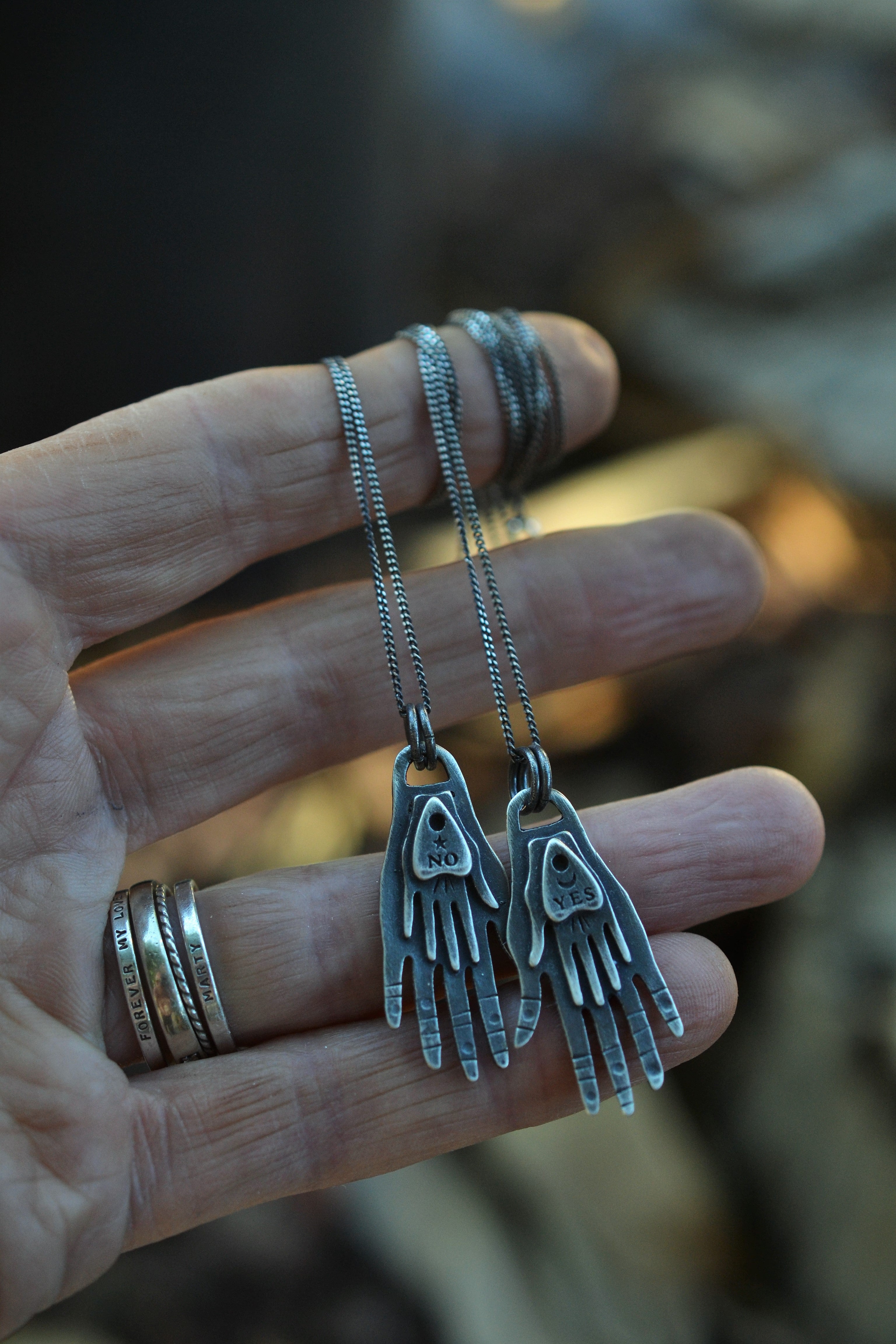 Hand of Divination - DOUBLE SIDED - Reversible YES / NO Planchette Hand Charm Necklace - Chain included