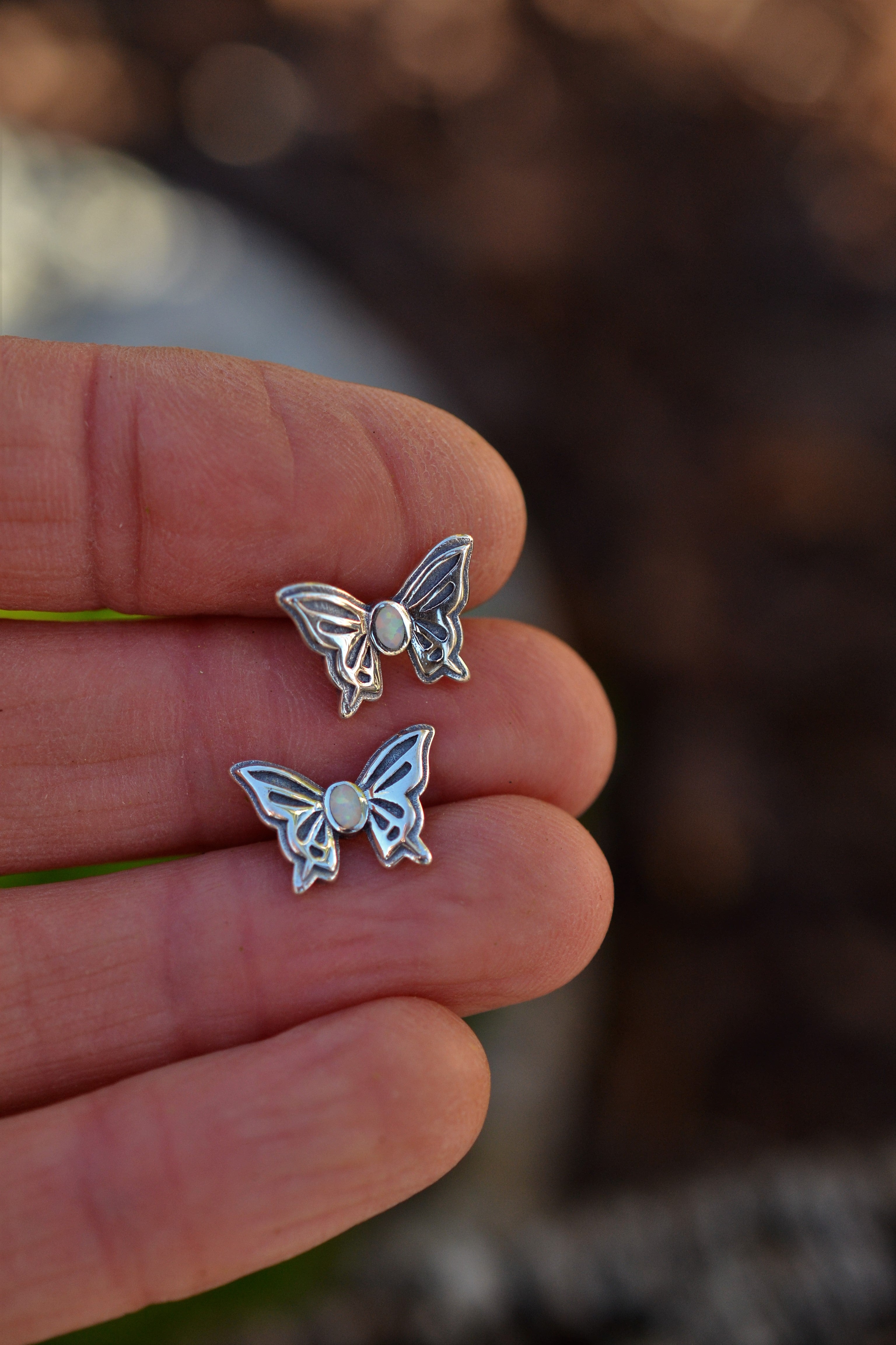 Opal Butterfly Earrings - Sterling Silver