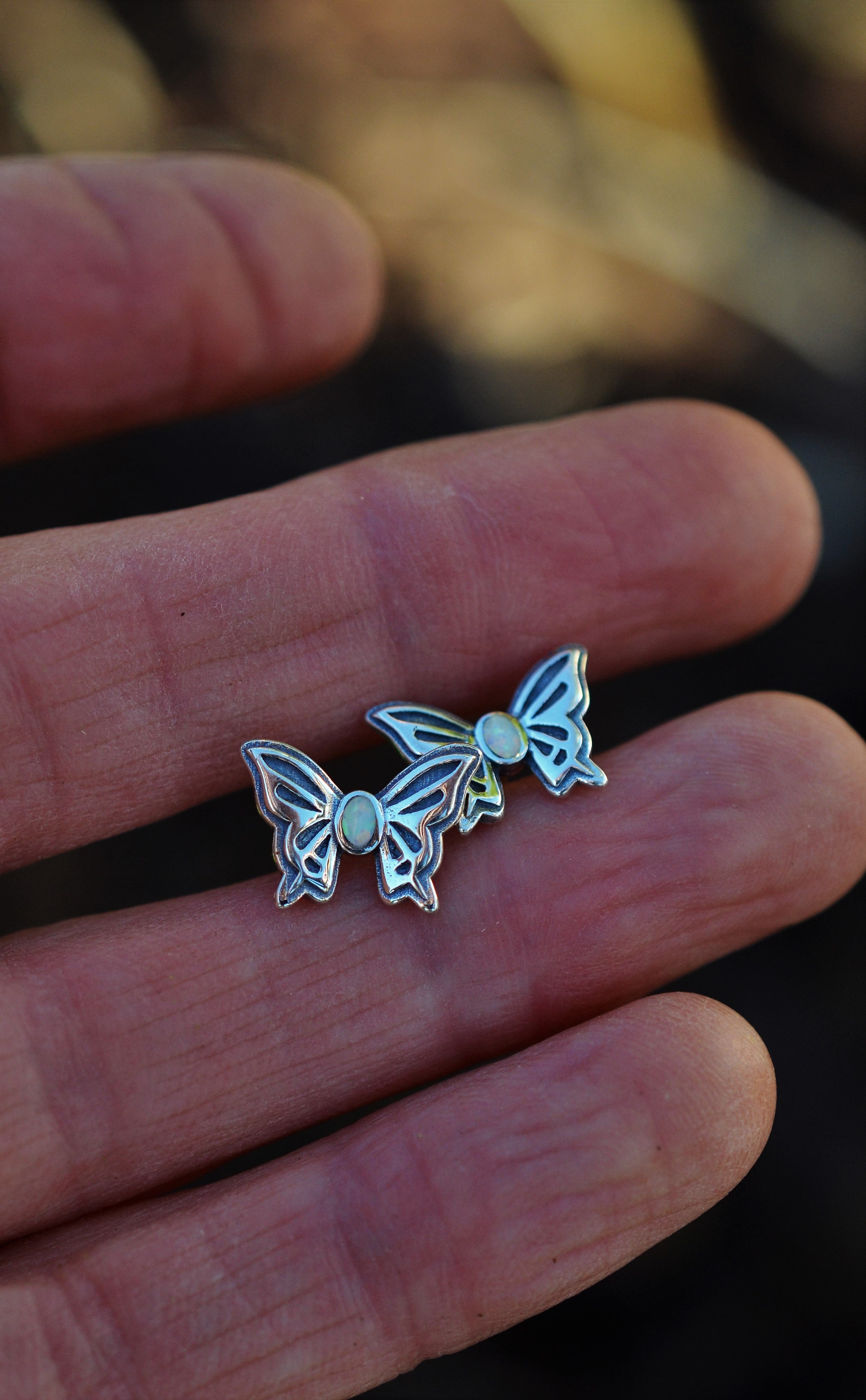 Opal Butterfly Earrings - Sterling Silver