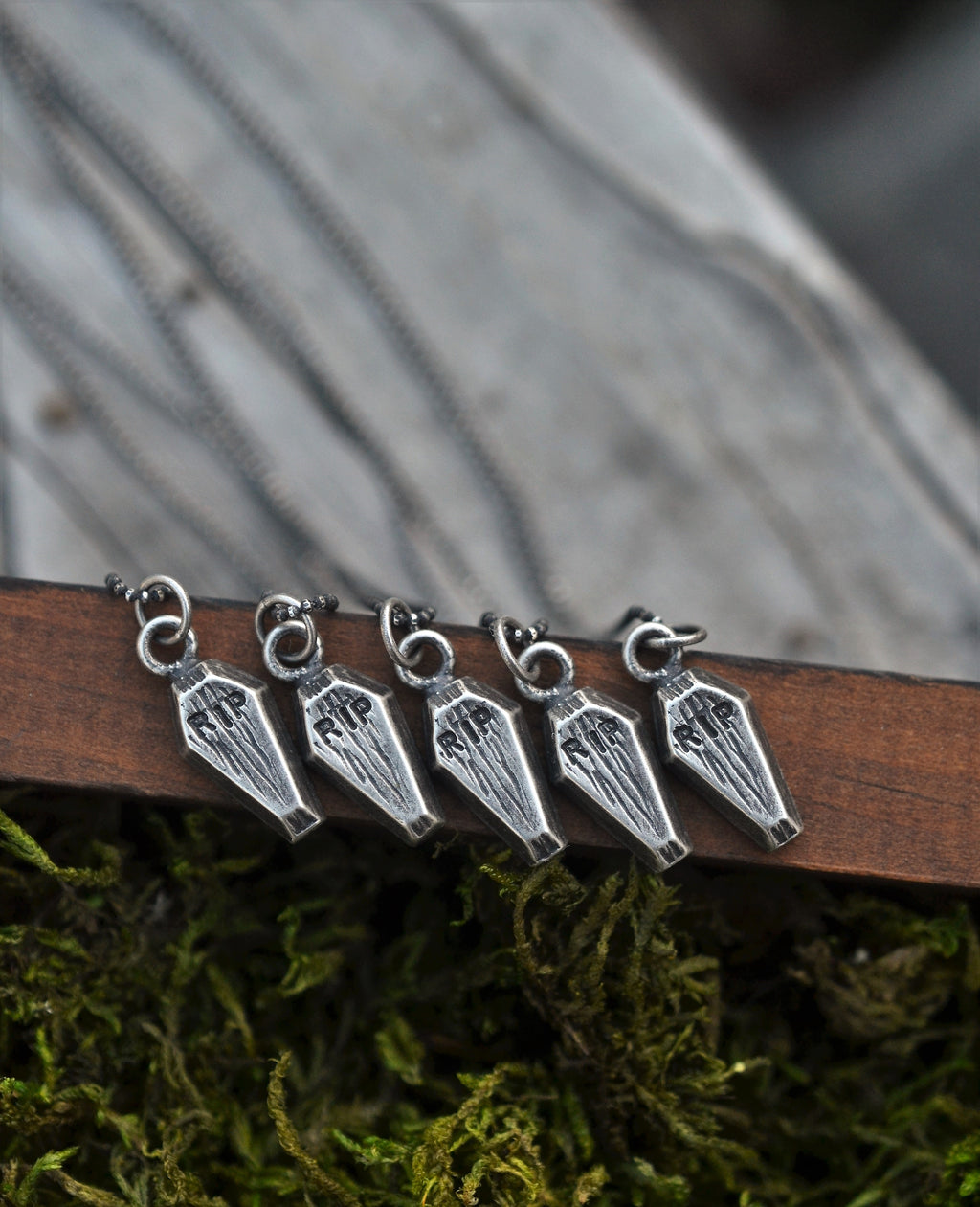 Mini RIP Coffin Charm Necklace - Sterling Silver - 20" Chain Included