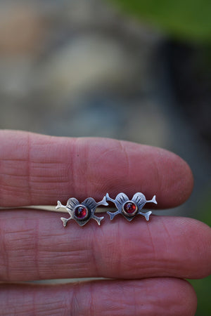 Heart Crossbones Earrings - Sterling Silver and Garnet