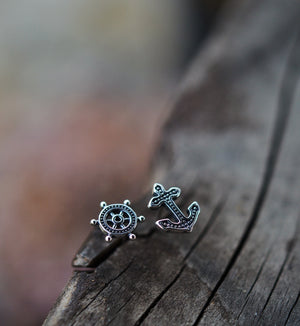 Anchor/Helm Mis-matched Studs - Sterling Silver