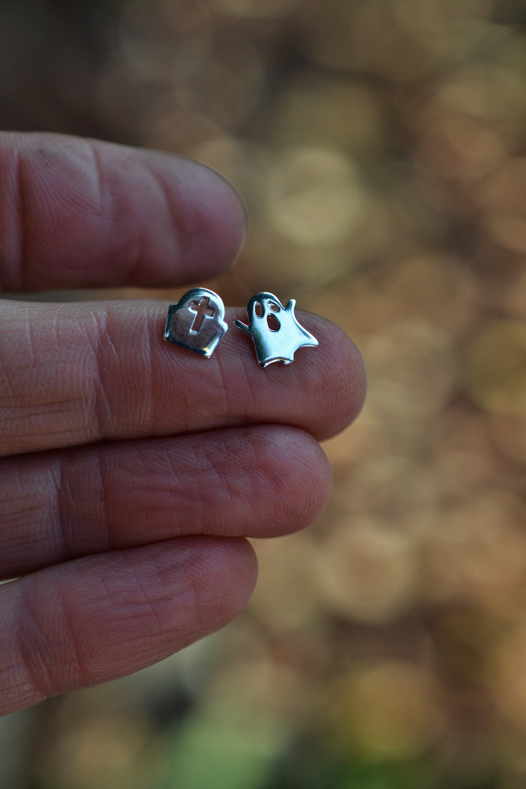 Haunted Cemetery - Ghost / Tombstone Studs - Sterling Silver