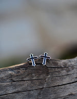 Oxidized Cross Earrings - Sterling Silver