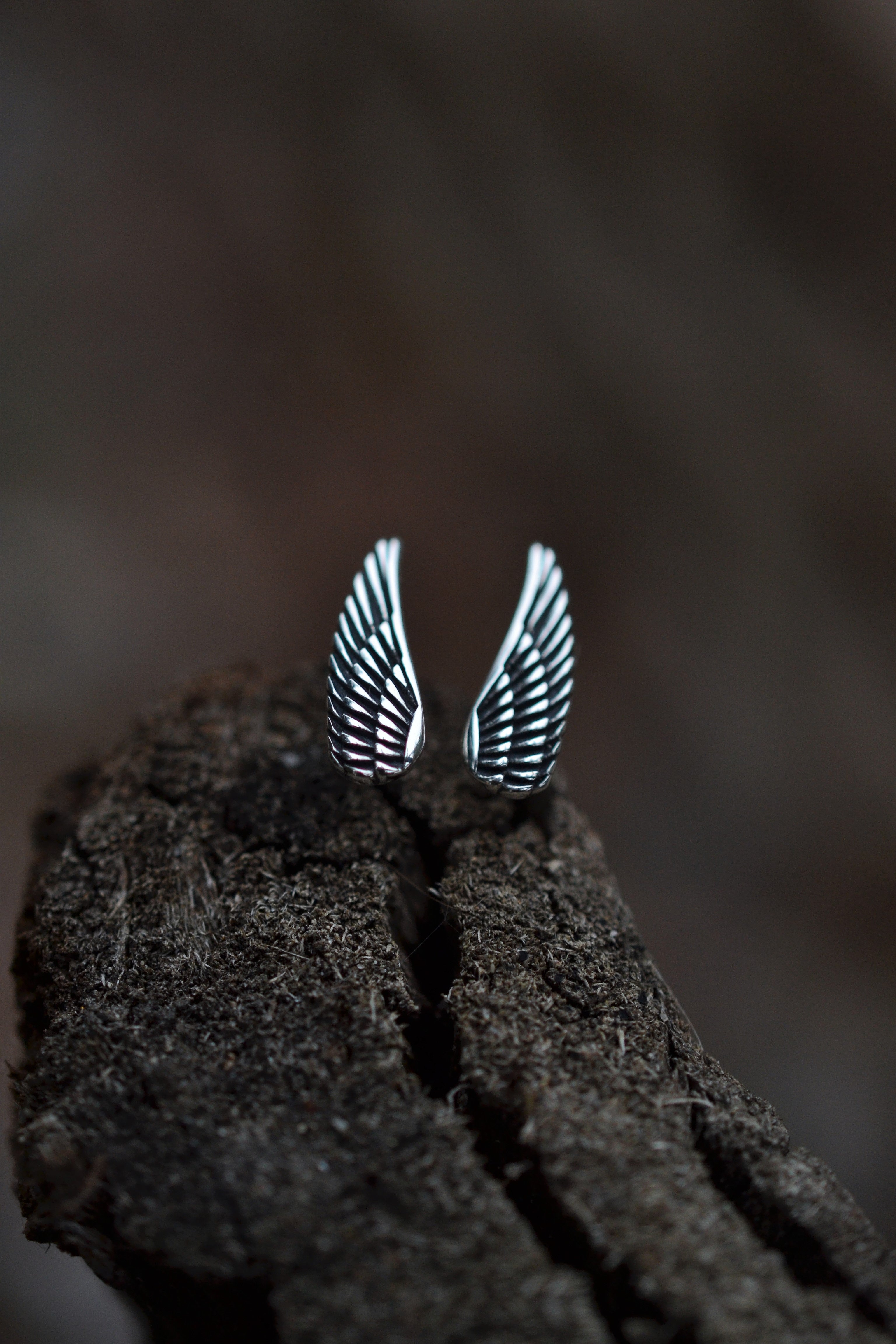 Sterling Silver Angel Wing Stud Earrings - Post Style