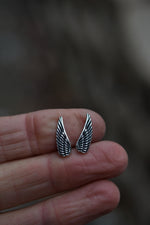 Long Wing Stud Style Earrings - Sterling Silver