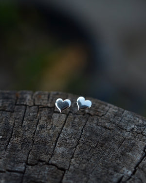 Small Puffy Heart Studs - Sterling Silver