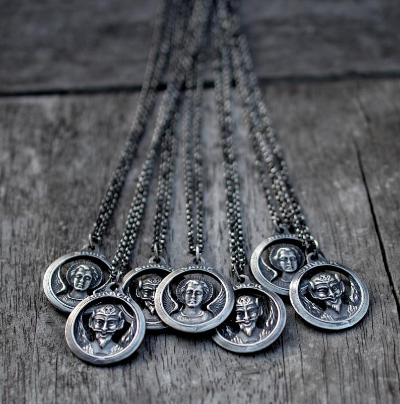 Sinner/Saint Double Sided Reversible Necklace - Sterling Silver - Chain Included, Choose your Chain Style