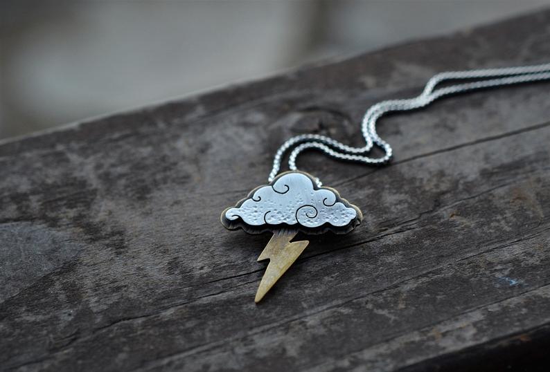 LOW STOCK! PRE-ORDER - Tattoo Style Mixed Metal Storm Cloud Necklace - 16" or 18" Chain Included