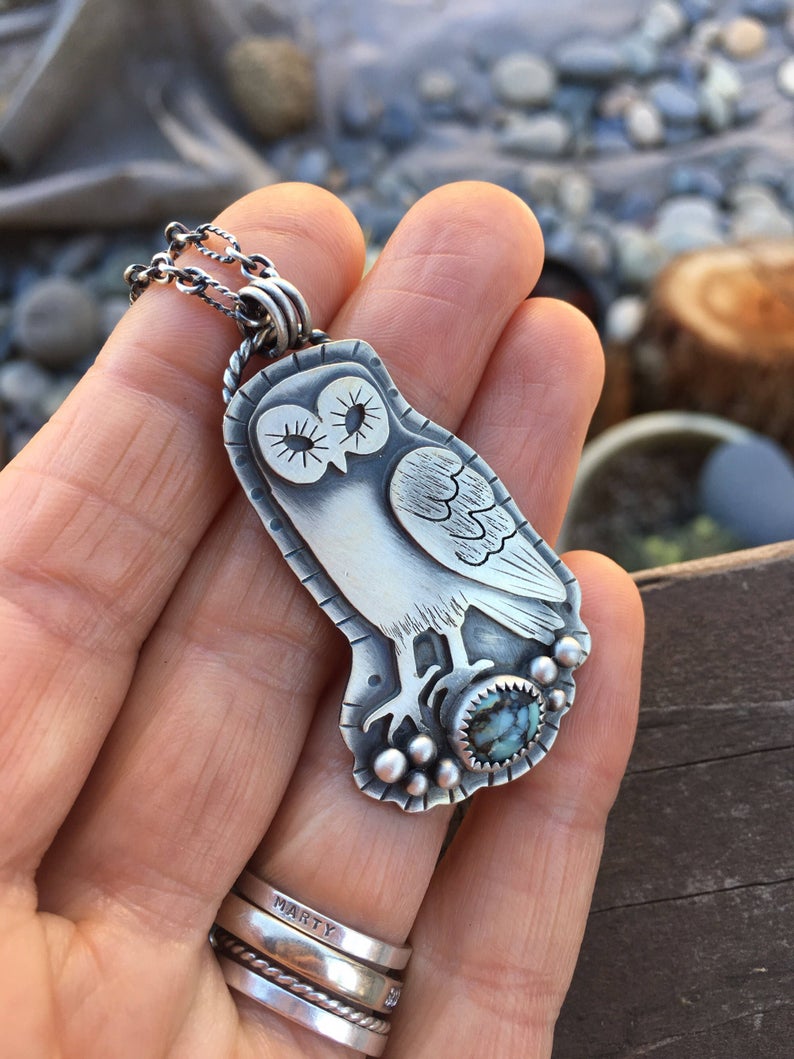 PRE-ORDER - Sterling Silver Owl Pendant - Choose Your Stone
