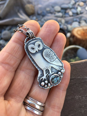 PRE-ORDER - Sterling Silver Owl Pendant - Choose Your Stone